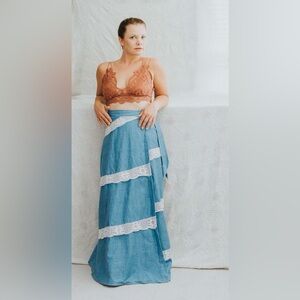 Denim wrap skirt with crochet detail, one size